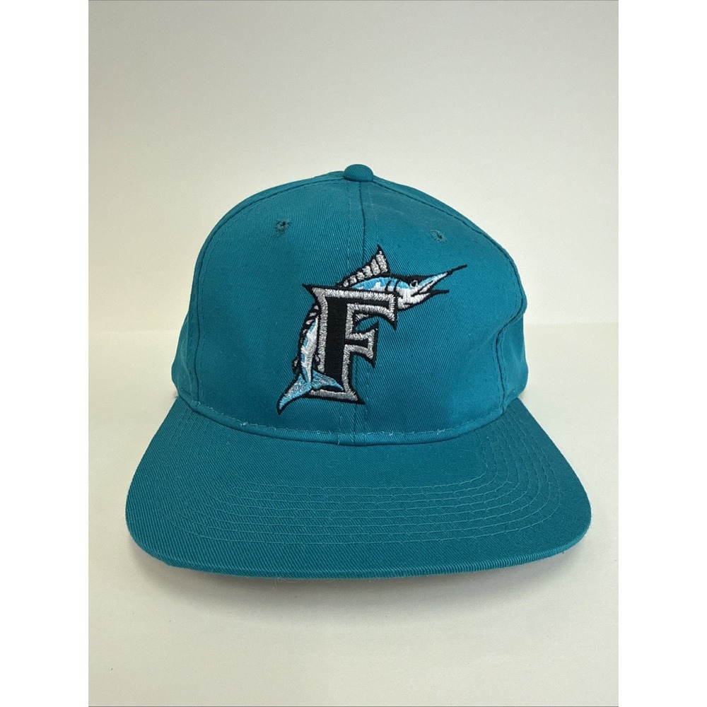 Vintage Florida Marlins MLB Logo GCC Snapback Baseball Hat Teal Adjustable